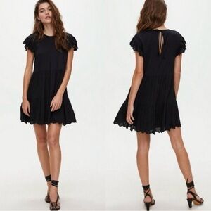 Aritzia Wilfred Black La Boheme Sidonie Ruffled Scalloped Mini Dress (Medium)